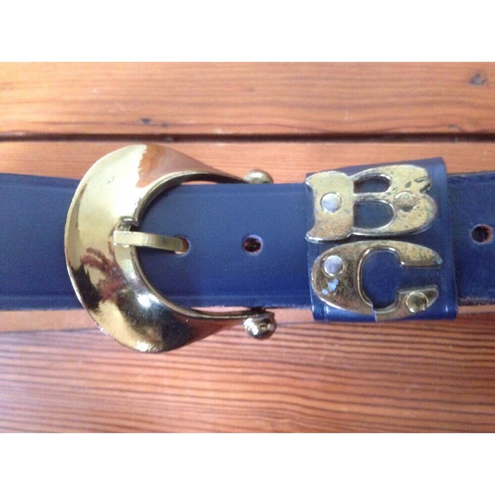 Vintage 70s Western Cowgirl BC Top Grain Cowhide Leather Navy Blue Belt 28 30"